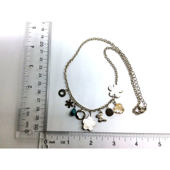 Vintage Silver Tone Charm Necklace W/ Assorted Flower & Animal Pendants - Picture 4 of 4